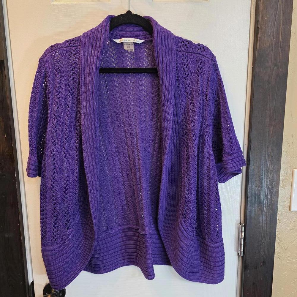 Peter Nygard Women's Purple Knit Short Sleeve Cardigan Sweater- Size 2X